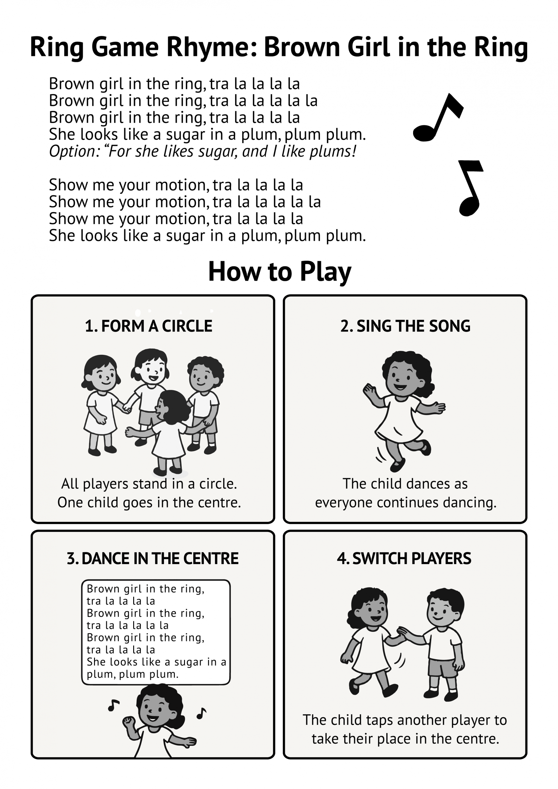 The words and instructions for the classic Island game Brown Girl in the Ring