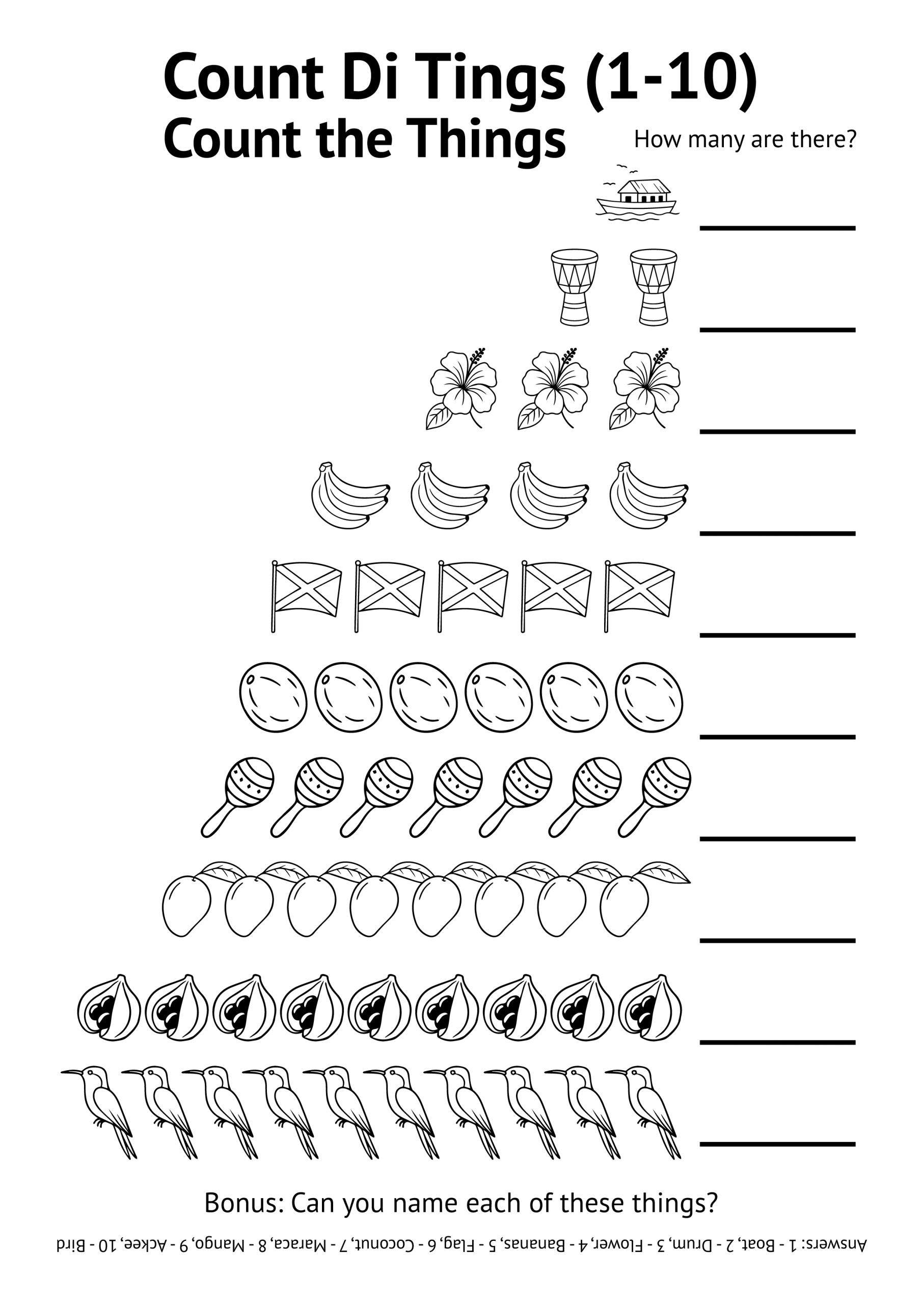 Count Di Tings Worksheet - Count the objects and label each row from 1-10